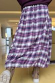 Roberta Plaid Brushed Cotton Balloon Hem Skirt Aubergine